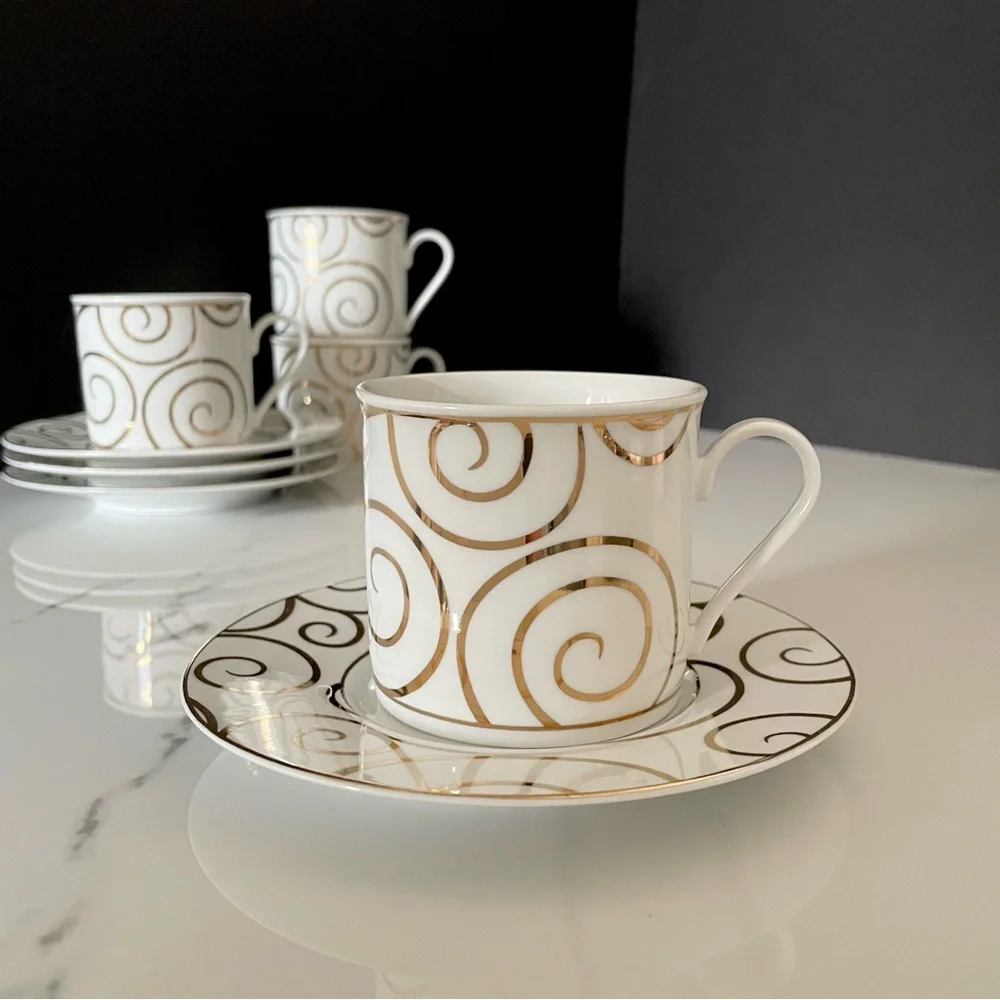 SET of 4 Gold Swirl Cup & Saucers by Pier 1